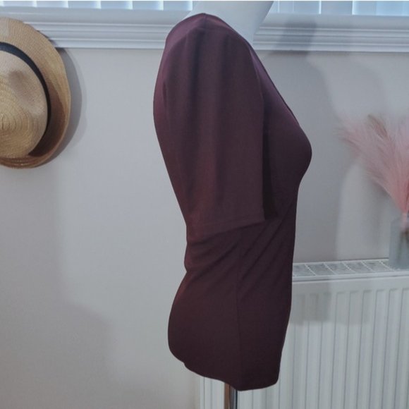 H&M Plunge Strappy Ribbed Burgundy Top- XS - Picture 3 of 7
